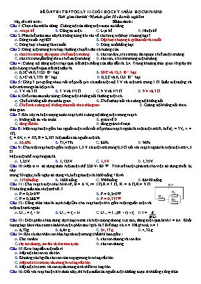 Đề ôn thi cuối học kỳ I môn Vật lý Lớp 11 - Năm học 2019-2020